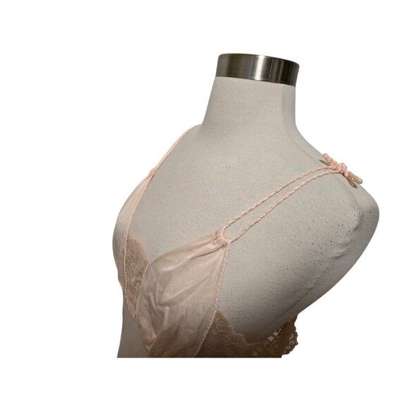 Sexy Vintage Nightgown Size Medium Long Pale Peach Sheer Lace Tom Bezduda Barad - Picture 6 of 10